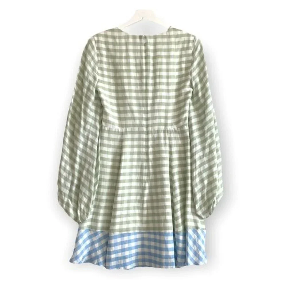STAUD Olivier Gingham Mini Dress Green Blue Size 2 NWT